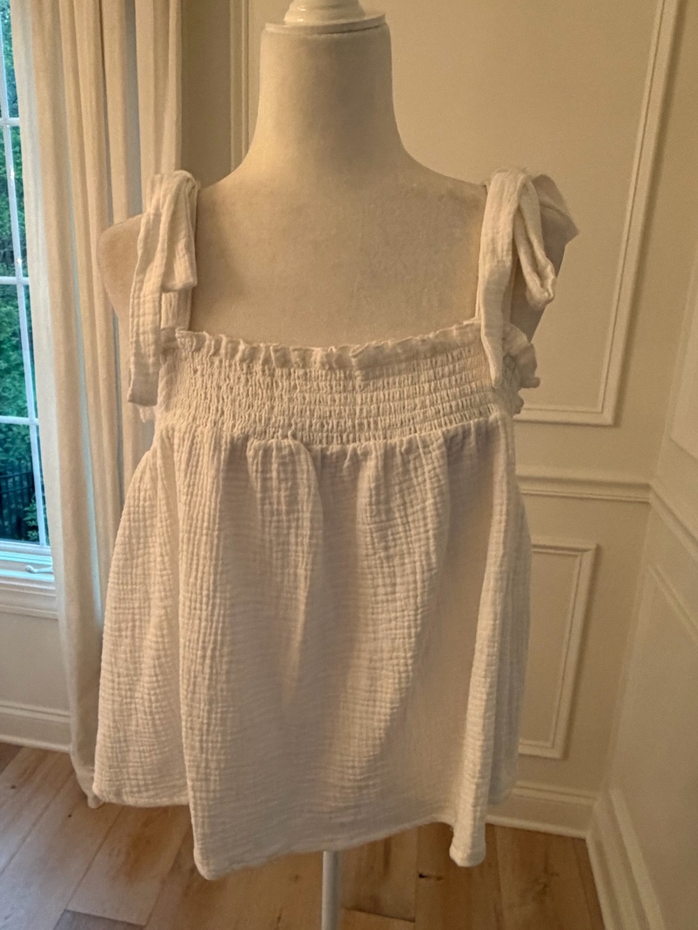 Cupcakes & Cashmere White Smocked Tie-Strap Camisole Tank Top